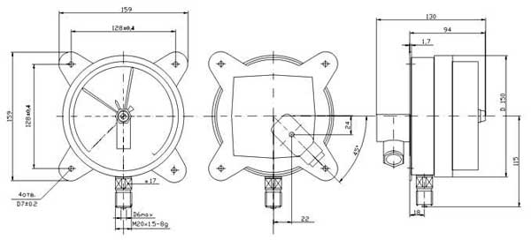 ДМ2005 манометры электроконтактные - Габаритные размеры