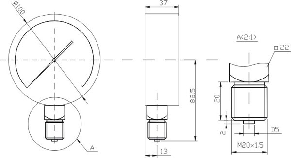 МП3-У манометры технические - Габаритные размеры
